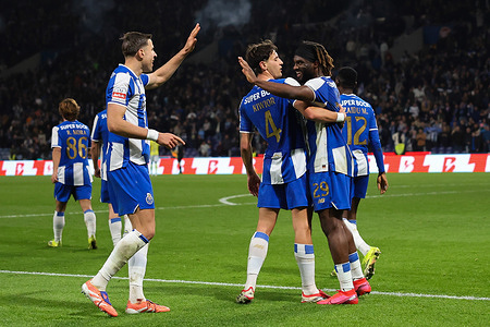 Terem Moffi of FC Porto celebrate a goal during the match between FC Porto and Arouca at Dragao Stadium. Final Score : FC Porto 3 : 1 Arouca