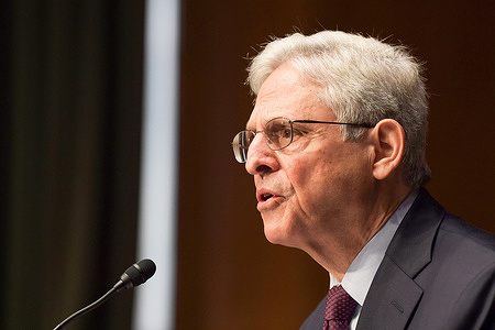 US Department of Justice, Attorney General, Merrick Garland testifies before Senate Judiciary Committee during an oversight hearing to examine the Department of Justice, at Dirksen Senate/Capitol Hill.
