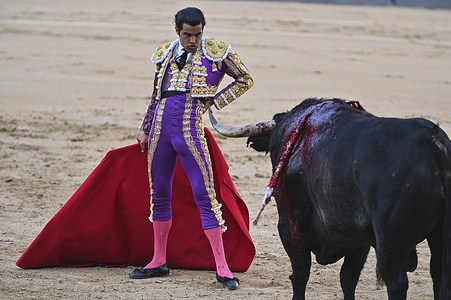 Bullfighter Diego San Roman during the bullfight with bulls from the Martín Lorca ranch at the Plaza de las Ventas in Madrid, 5 April, 2026, Spain.
