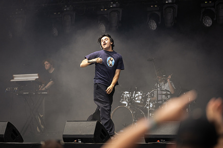 Artemas, English singer-songwriter and record producer, performs live on stage at the Rock en Seine music festival at the Domaine National Parc de Saint-Cloud, in Paris.