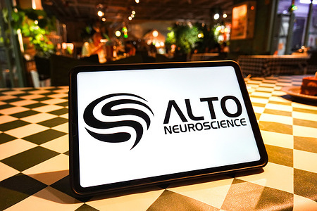 In this photo illustration, the Alto Neuroscience logo is seen displayed on the screen of the tablet.