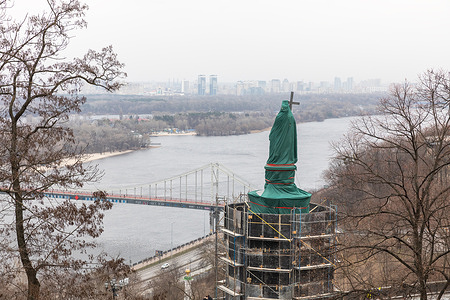 Monument of Volodymyr the Great in a special protective structure on Volodymyrsky Hill in fear of a possible bombardment as Russian forces continue their full-scale invasion of Ukraine. Russia invaded Ukraine on 24 February 2022, triggering the largest military attack in Europe since World War II.