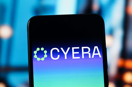 In this photo illustration, the Cyera AI logo is seen displayed on a smartphone screen.