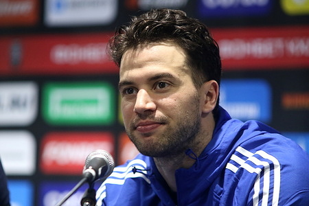 Tony Deangelo, known as Anthony DeAngelo (24) the SKA Hockey Club seen during a press conference after the Kontinental Hockey League 2024/2025 hockey match between SKA Saint Petersburg and Severstal Cherepovets at the Ice Sports Palace. (Final score; SKA Saint Petersburg 8:5 Severstal Cherepovets)