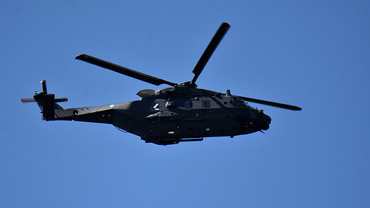 Greek army helicopter is seen in the airspace of Marseille.