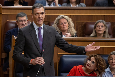 The President of the Government of Spain, Pedro Sánchez, attends the plenary session of the Congress of Deputies.