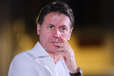 Giuseppe Conte, the former Premier of the Italian government and leader of the M5S, seen during an election rally in support of Roberto Gravina, presidential candidate for the Molise Region.