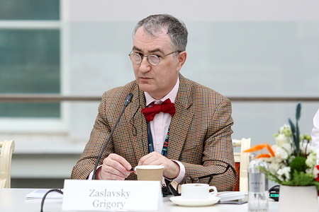 Grigory Zaslavsky, Rector of the Federal State Budgetary Educational Institution of Higher Education "Russian Institute of Theatrical Art GITIS" seen at a session New Faces of the Industry New Trends in Art Education the framework of the XI St. Petersburg International Forum of United Cultures, which is taking place in St. Petersburg.