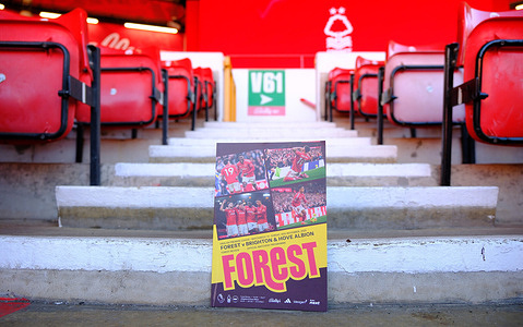 Matchday programme seen during the Premier league football match between Nottingham Forest and Brighton Hove Albion at City Ground. Final score; Nottingham Forest 0-2 Brighton Hove Albion