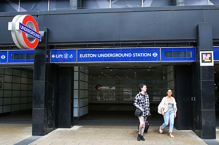Passengers leave Euston underground station.