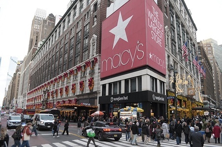 A Macy’s department store is seen decorated in Christmas decorations in Herald Square, Manhattan, New York City.
