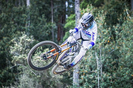 Luke Meier-Smith of Australia competes in the final practice during the Red Bull Hardline Tasmania at Maydena Bike Park in Maydena, Australia.