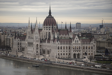 A view to the Hungarian Parliament in Budapest. Budapest is the capital city of Hungary.