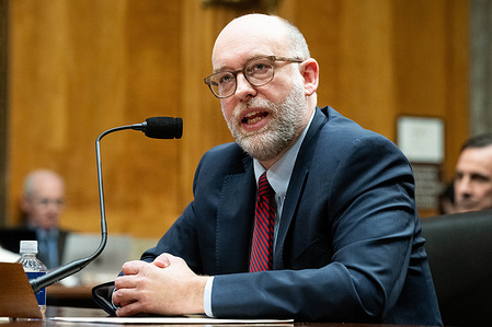 Russell Vought, nominee to be Director, Office of Management and Budget, speaking at a Senate Homeland Security and Governmental Affairs Committee hearing at the U.S. Capitol.