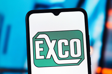 In this photo illustration, the EXCO Resources logo is seen displayed on a smartphone screen.