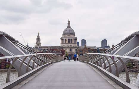 View of St Paul's Cathedral and Millennium Bridge, London.