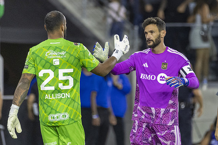 Los Angeles FC goalkeeper Hugo Lloris (1) greets Club Querétaro goalkeeper Guillermo Allison (25) after a Leagues Club soccer match at BMO Stadium. Final Score : Querétaro F.C 1 : 1 Los Angeles F.C

Penalties : Leagues Club 2026: LAFC 5: 4 Club Querétaro