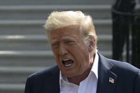US President Donald Trump spoke for a few minutes with correspondents before departing from White House en route to Kerrville, Texas, at South Lawn/White House in Washington DC, USA.