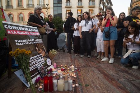 Flowers and candles are seen next to a picture of Maricarmen as a tribute
during a protest and a minute of silence in memory of Maricarmen Abascal, the 87-year-old woman who was evicted of her house and died in hospital a few days later. Thousands of people demand decent housing and to continue with the legacy of Maricarmen Abascal. Spain’s housing crisis has forced people to take to the streets, urging the Spanish government to take action and implement effective policies to regulate housing prices and protect vulnerable people.