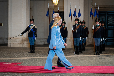 Italian Prime Minister Giorgia Meloni receives the President of the European Council, Antonio Costa at Palazzo Chigi in Rome.