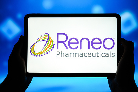 In this photo illustration, the Reneo Pharmaceuticals logo is displayed on the screen of a smart tablet.
