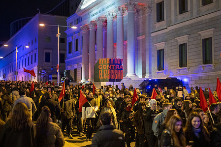 Anti-fascist demonstration through the center of Madrid with the slogan: 50 years of Francoist impunity, within the framework of the 50th anniversary of the death of the Spanish dictator Francisco Franco.