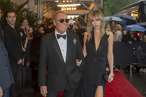 New York, United States - 05/05/2025 17:01:41: (L-R) Michael Kors and Suki Waterhouse wearing Michael Kors depart the Pierre Hotel for 2025 Met Gala in New York City.