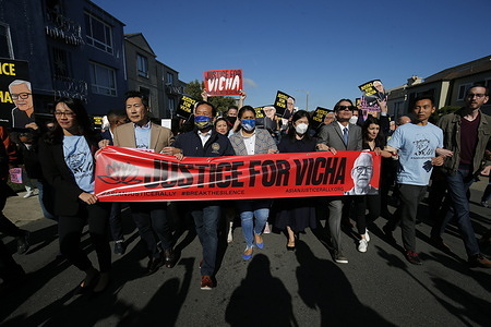 Protesters hold a banner and placards during the Asian Justice Rally.
Some Asian organizations held a rally in five cities of the United States demanding justice for Asian-American crime victims. These five cities are Los Angeles, New York, San Francisco, Chicago and Atlanta. In San Francisco, around two hundred people took part in a rally, including the mayor of San Francisco, London Breed. The participants also commemorated Vicha Ratanapakdee death anniversary.