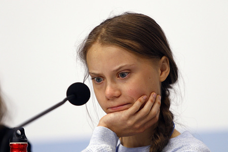 Greta Thunberg during a press conference in Mocha hall on the seventh day of COP25 Chile-Madrid.