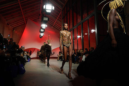 Models walk the runway during Valentim Quaresma fashion show at ModaLisboa Core, Lisbon Fashion Week in Lisboa.