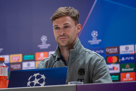 Joshua Kimmich, FC Bayern Munich player attends a press conference ahead of the match between Real Madrid and FC Bayern Munich, which will take place on Tuesday, April 7, 2026, at the Santiago Bernabéu Stadium in the first leg of the UEFA Champions League quarterfinals.
