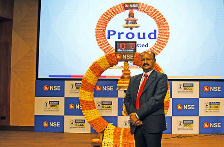 Manoj Kumar Agarwal, Chairman and Managing Director (CMD), Bharat Coking Coal Limited (BCCL) poses for a photo after the Initial Public Offering (IPO) listing ceremony held at the National Stock Exchange (NSE) in Mumbai.