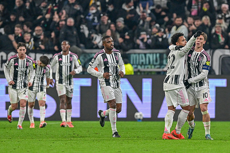 Players of Juventus celebrate a goal during UEFA Champions League 2025/26 League Phase Matchday 6 football match between Juventus FC and Pafos FC at Allianz Stadium. Final score Juventus FC 2 : 0 Pafos FC.