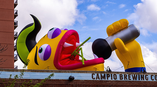 Hellvis by Designs in Air, located on the roof of Campio Brewing during the Spark Downtown by the Edmonton Downtown Business Association as part of the Whimsical Art Installations from around the world at various locations around the Edmonton Downtown core. The Art Installations run from May 23rd to June 2nd with various events throughout the 2 week event including Dance parties covering every Genre, and other events to include every member of the family including tours and an event even for the dog owners at Barks and Brews.