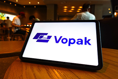 In this photo illustration, the Vopak logo is displayed on the screen of the tablet.