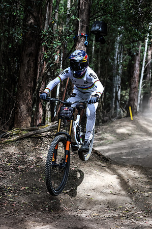 Jackson Goldstone of Canda competes in seeding during Red Bull Hardline Tasmania at Maydena Bike Park. Asa Vermette of USA was fastest for the seeding