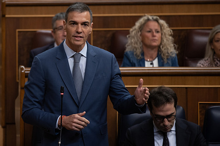 Pedro Sánchez, President of the Government of Spain, attends the question time session in the Congress of Deputies.