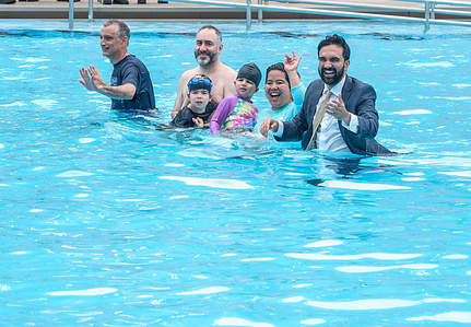 NYC Mayor Zohran Mamdani, with several NYC residents enjoying the opening of the Thomas Jefferson public pool. The official opening of the NYC public swimming pools. The Mayor's office and the parks department is offering a free "learn to swim' program this season.