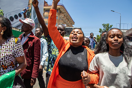 Protesters chant slogans during a demonstration against the impeachment of Deputy President Rigathi Gachagua in the streets of Nakuru. Parliament unanimously voted in favor of a motion to impeach and remove Deputy President Rigathi Gachagua from office, citing gross misconduct and the gross violation of the constitution among other charges.