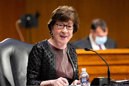U.S. Senator Susan Collins (R-ME) speaking at a hearing of the Senate Health, Education, Labor, and Pensions Committee.