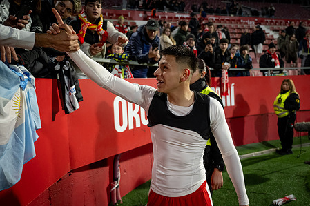 Claudio Echeverri (Girona FC) gestures during a La Liga EA Sports match between Girona FC and Getafe CF at Estadi Municipal de Montilivi. Final Score: Girona FC 1:1 Getafe CF