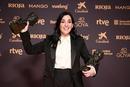 Film director Alauda Ruiz de Azúa holds the Goya Award for Best Director and Best Original Screenplay for "Los Domingos" at the 40th Goya Awards red carpet at Auditori del CCIB in Barcelona, Spain.