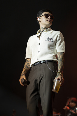 Mexican singer Antonio Herrera Pérez, known as Junior H, performs during the concert at the Movisat Arena in Madrid.