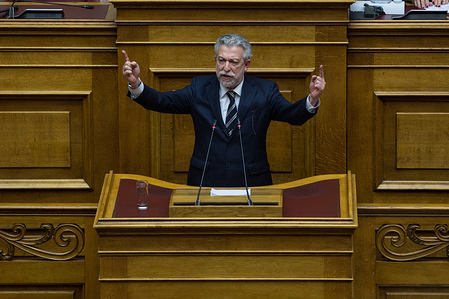 Stavros Kontonis, Greek politician member of the political party of SYRIZA seen speaking during the discussion.
The discussion took place over five sessions, with the participation of all the elected political parties and concluded to the final state budget.