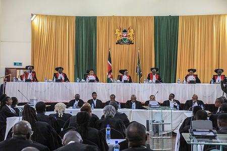 Supreme Court seven judge bench (From L-R) Isaac Lenaola, Smokin Wanjala, Philomena Mwilu (DCJ), Martha Koome (chief justice), Mohamed Ibrahim, Njoki Ndung'u and William Ouko deliver the judgement of the 2022 presidential election petition at the Supreme Court. The Supreme Court has upheld the win of president elect William Ruto.