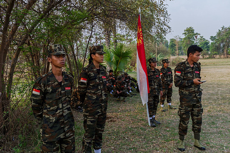 Troops seen during a military graduation ceremony held by the Bamar People's Liberation Army (BPLA) Recruits undergo military training under the Bamar People's Liberation Army (BPLA), an ethnic armed organization in Myanmar formed in 2021 to resist military rule and advocate for a federal democratic union
