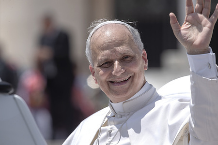 Pope Leo XIV leaves at the end of his weekly general audience in St. Peter's square.