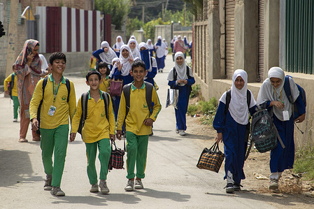 Students seen after attending classes at the school linked to Falah-e-Aam Trust on the outskirts of the city. Authorities in Kashmir ordered the takeover of the management of 215 schools run by the Falah-e-Aam Trust, an affiliate of the separatist organisation Jammu and Kashmir Jamaat-e-Islami that was banned by the Government of India in its efforts to crackdown on the separatist sentiments in the disputed Himalayan region.