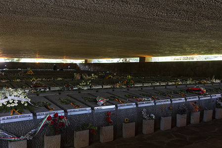 General view of the area of the Tombs of victims marking the 80th anniversary of the Fosse Ardeatine massacre. The Fosse Ardeatine mass killing of 335 civilians and political prisoners was carried out in this cave area in Rome on 24 March 1944 by German occupation troops during the Second World War as a reprisal for a partisan attack conducted on the previous day in central Rome against the SS Police Regiment Bozen.