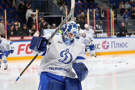 Maxim Motorygin (99) of Dynamo Hockey Club seen in action during the Hockey match, Kontinental Hockey League 2025/2026 between Shanghai Dragons China and Dynamo Minsk at the SKA Arena. (Final score; Shanghai Dragons 1:5 Dynamo Minsk).